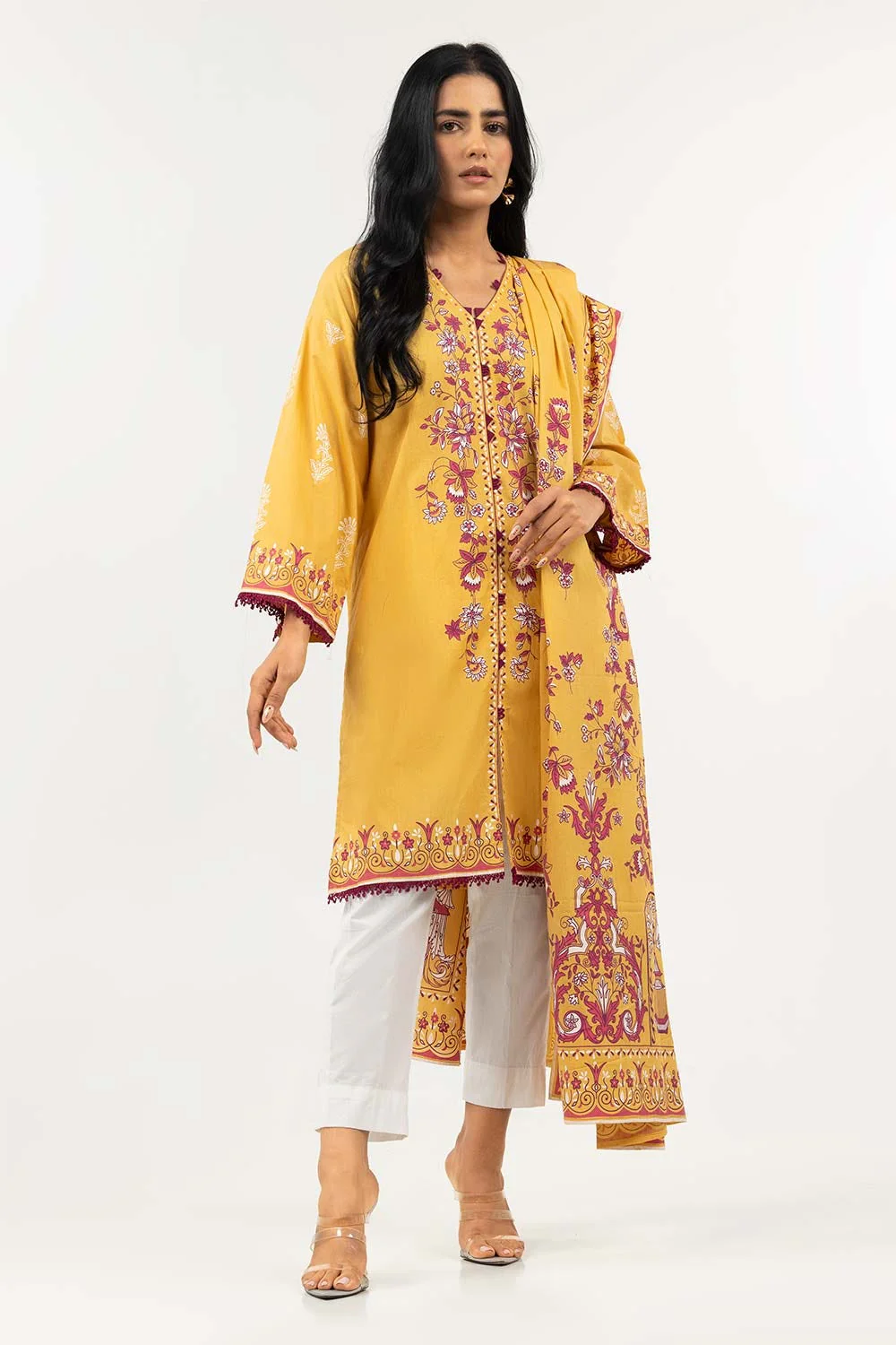 Screen Printed Cambric Shirt with Lawn Dupatta - Image 4