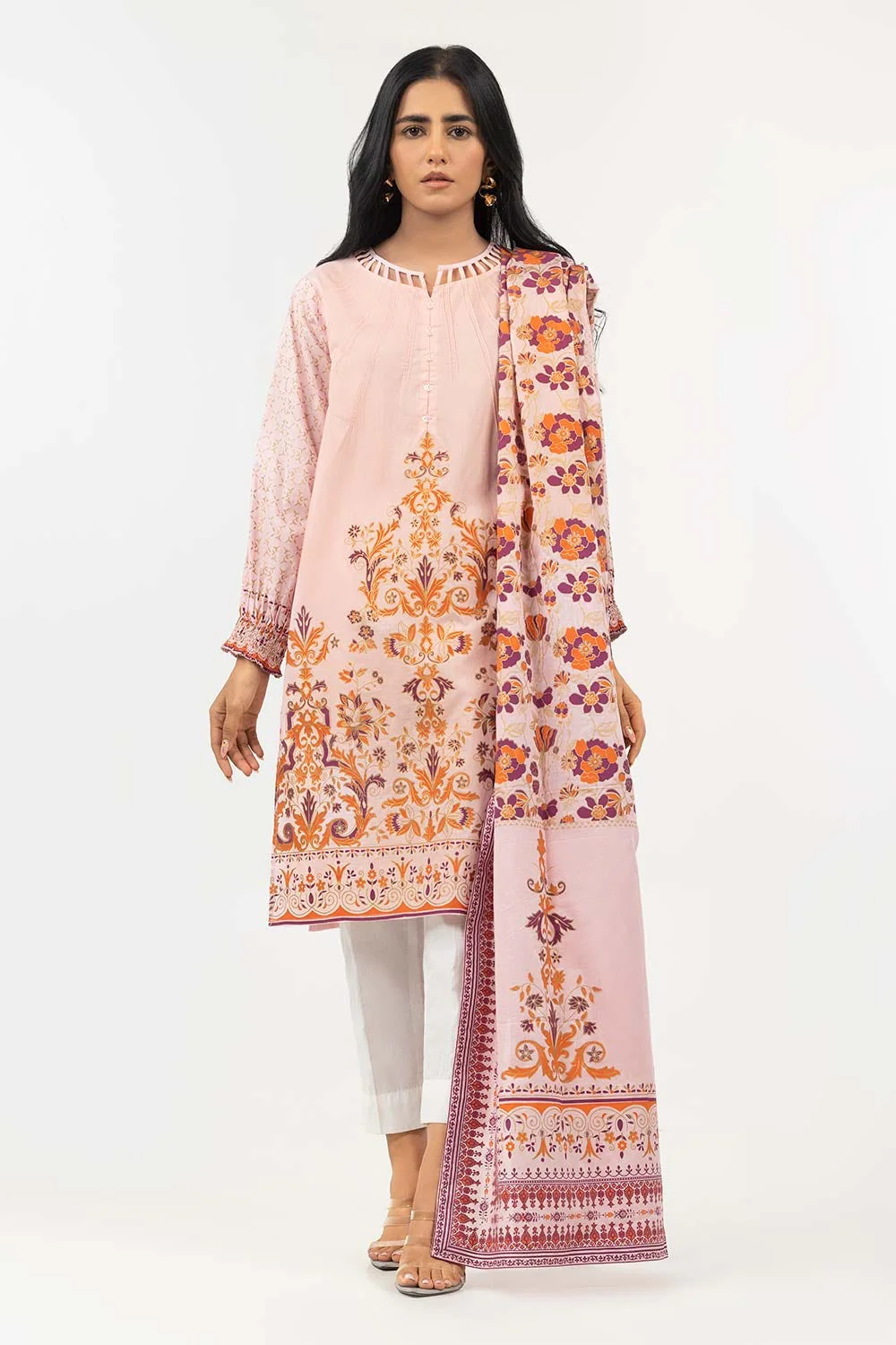 Screen Printed Cambric Shirt with Lawn Dupatta - Image 2