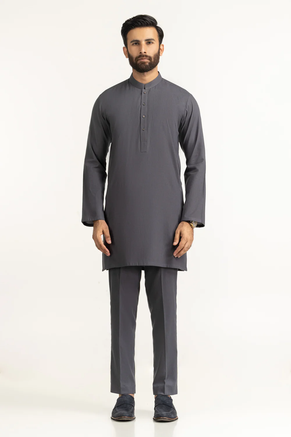 Short Length Kameez with Slim Straight Trouser Suit - Image 3