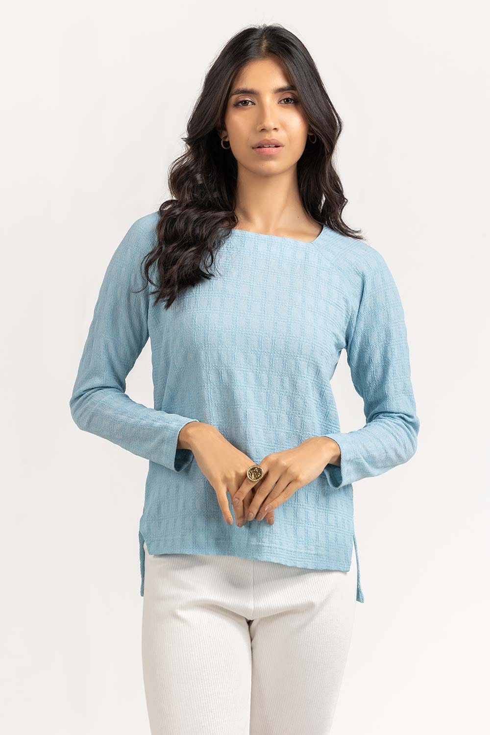 Square Neck Top With Textured Fabric - Image 2