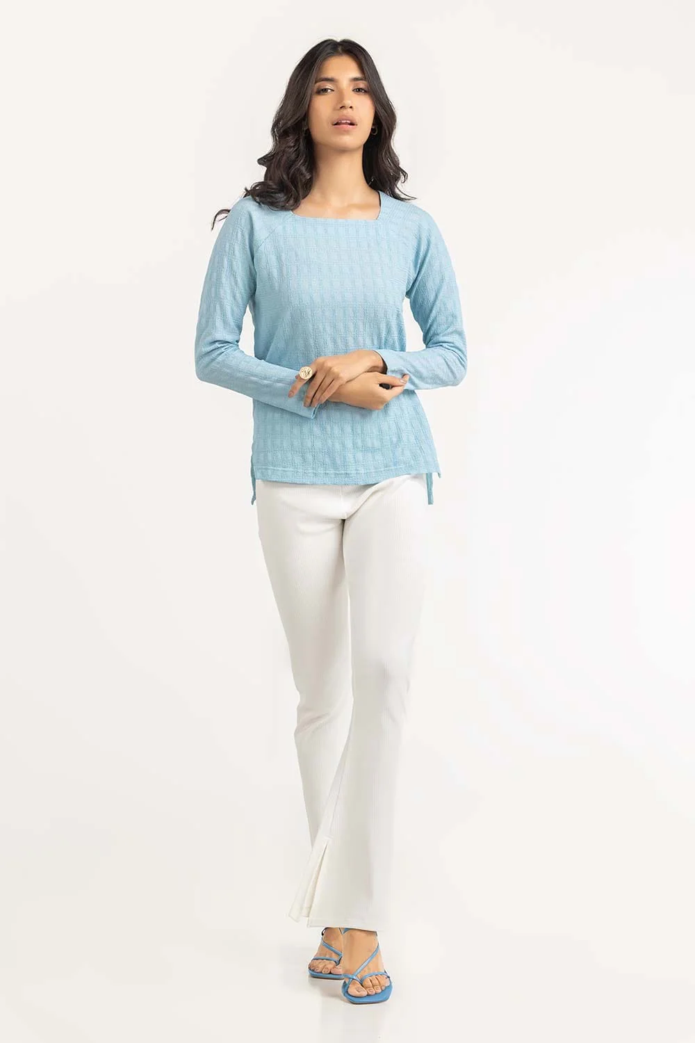 Square Neck Top With Textured Fabric - Image 3