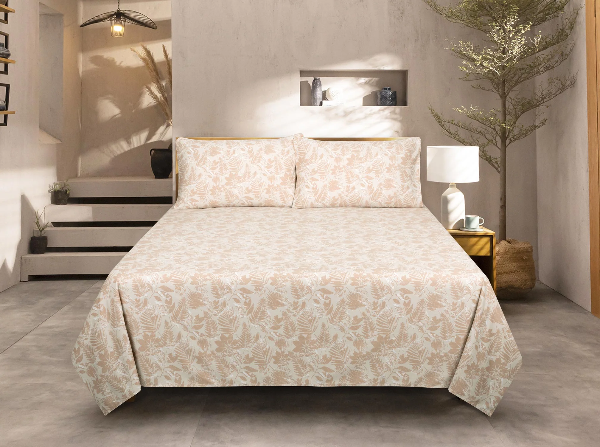 Tan Leaves T-200 Bed Sheet Set - Image 4