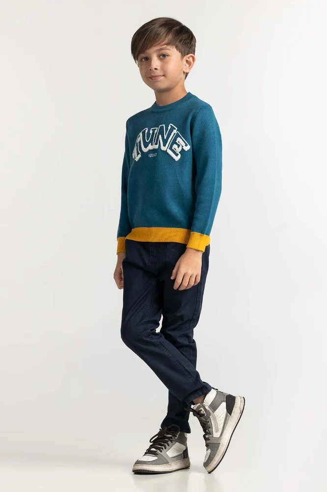 Toddler Boy Blue Basic Sweater - Image 3