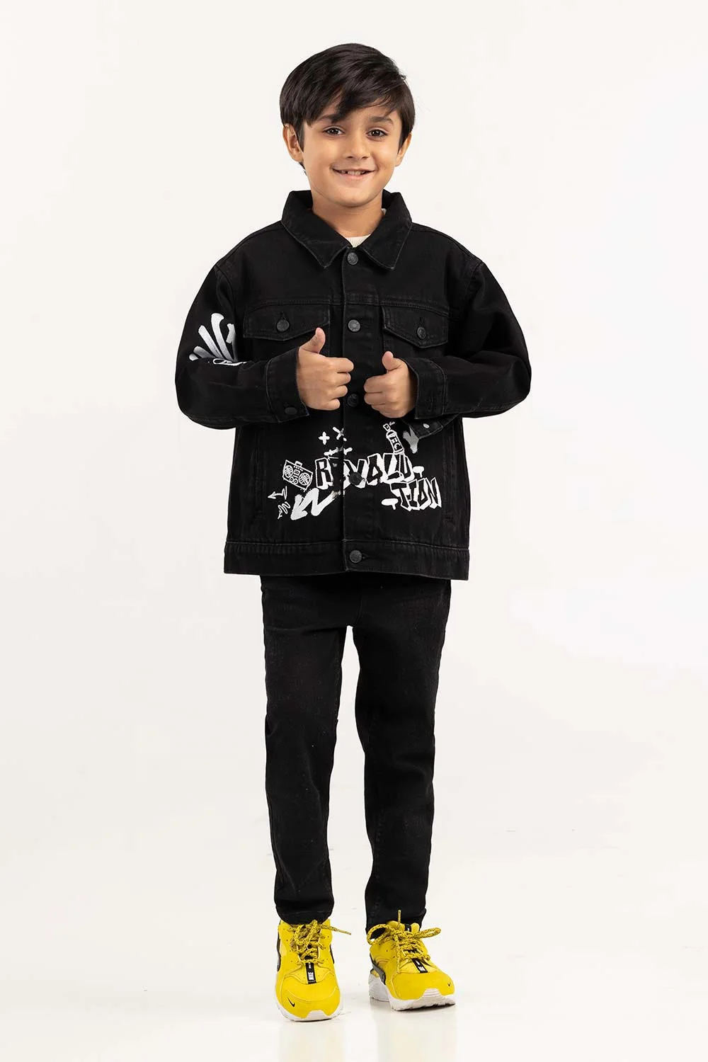 Toddler Boy Jet Black Collared Denim Jacket - Image 3