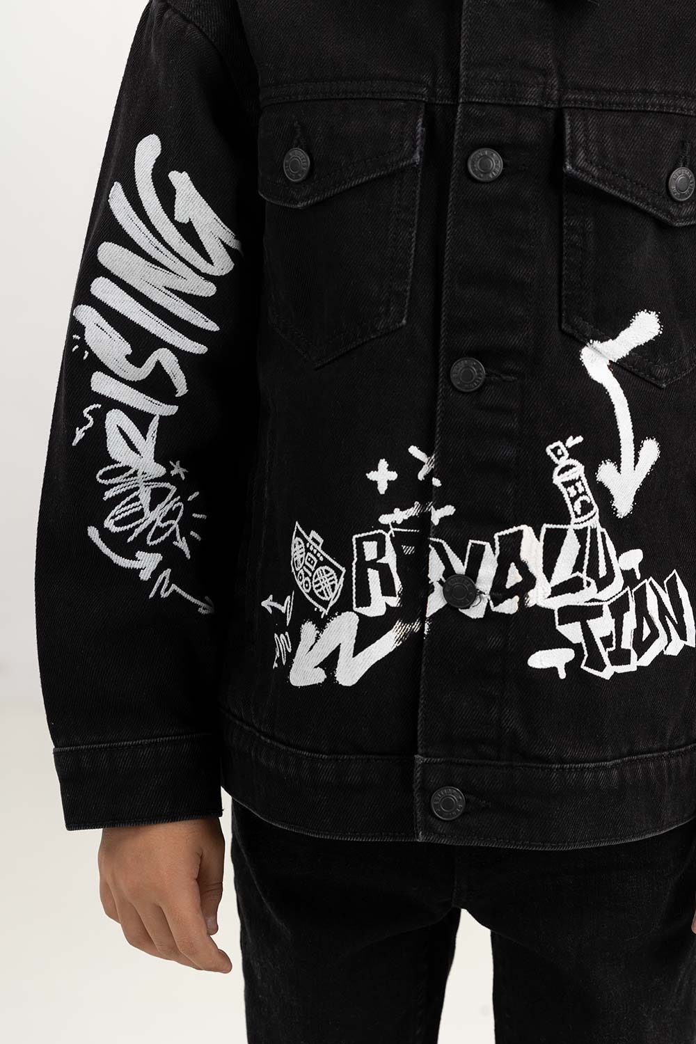 Toddler Boy Jet Black Collared Denim Jacket - Image 4
