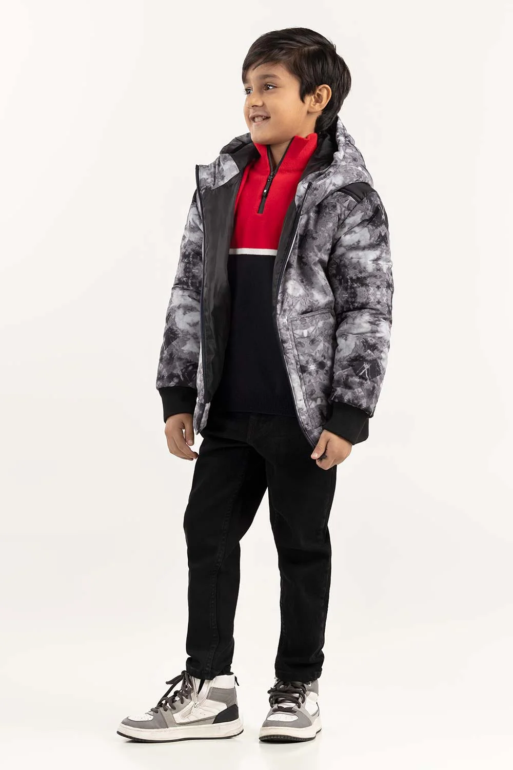 Toddler Boy Light Grey Puffer Hooded Jacket - Image 3