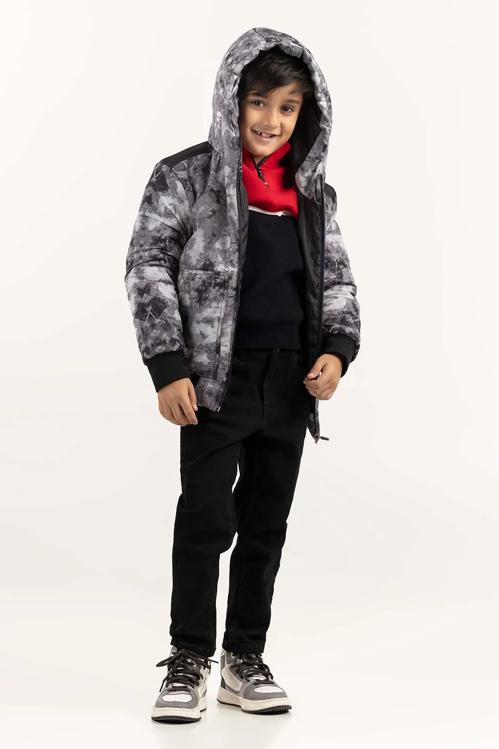 Toddler Boy Light Grey Puffer Hooded Jacket - Image 4