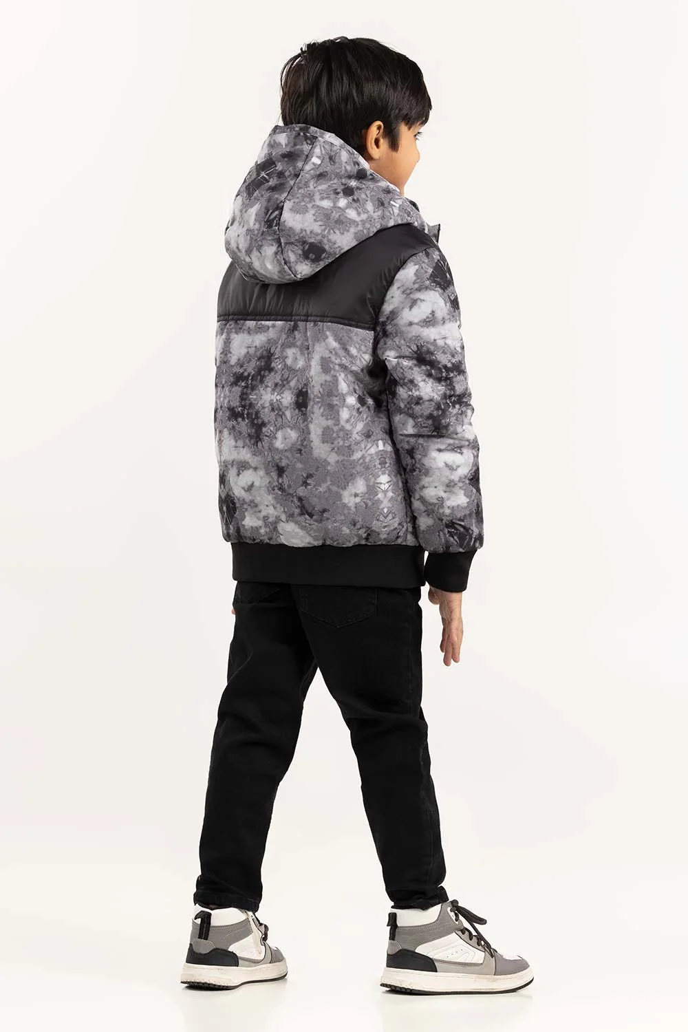 Toddler Boy Light Grey Puffer Hooded Jacket - Image 6