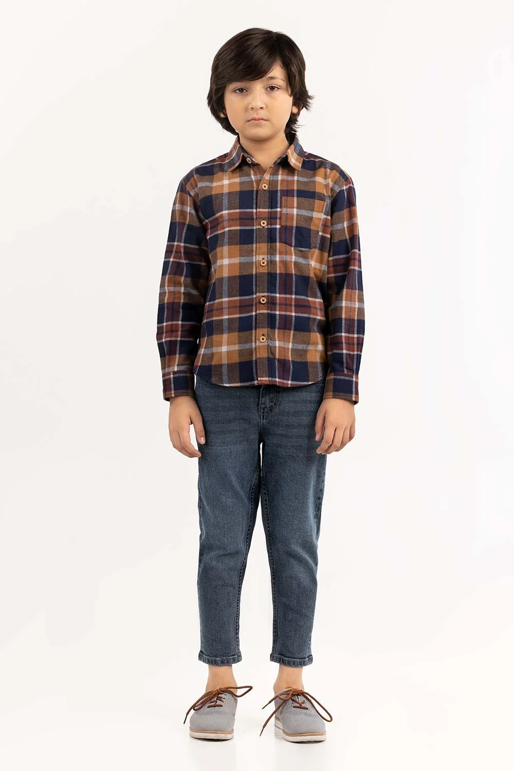 Toddler Boy Navy Brown Casual Shirt - Image 3