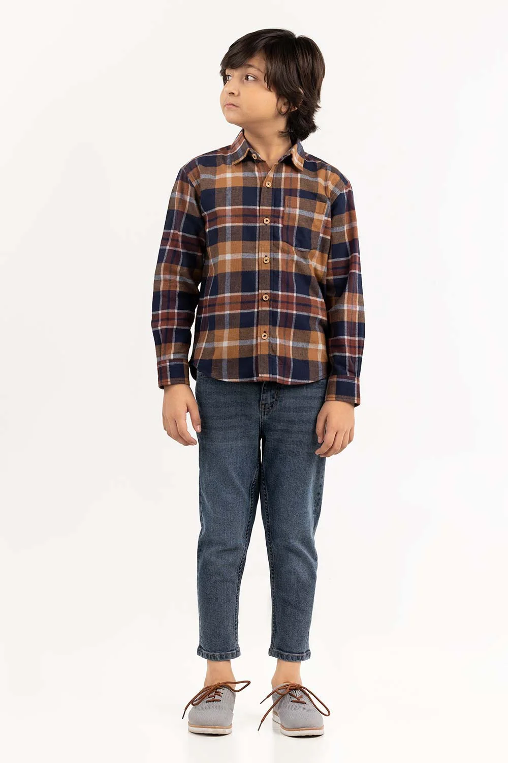 Toddler Boy Navy Brown Casual Shirt - Image 4