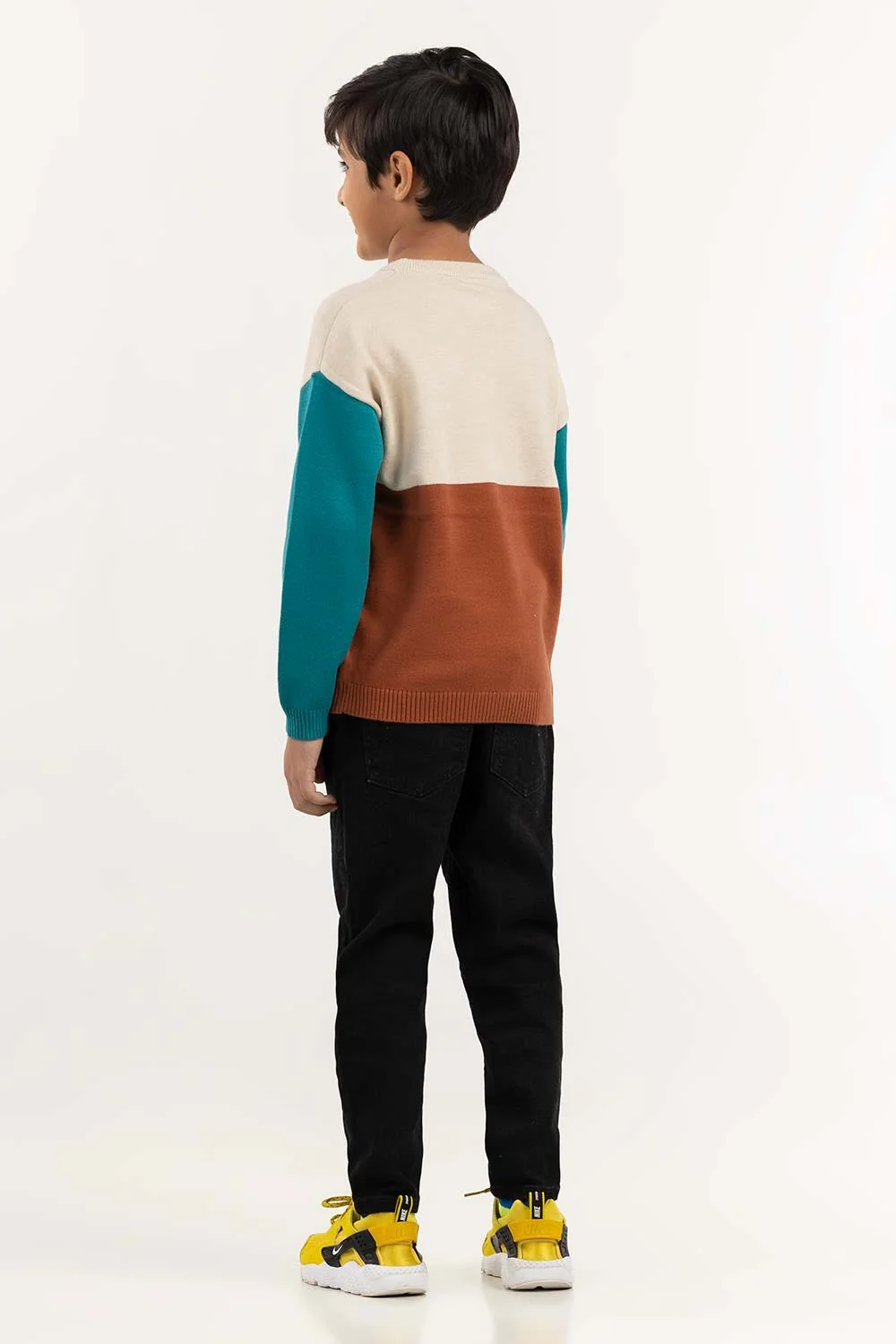 Toddler Boy White And Green Color Block Knit Sweater - Image 5