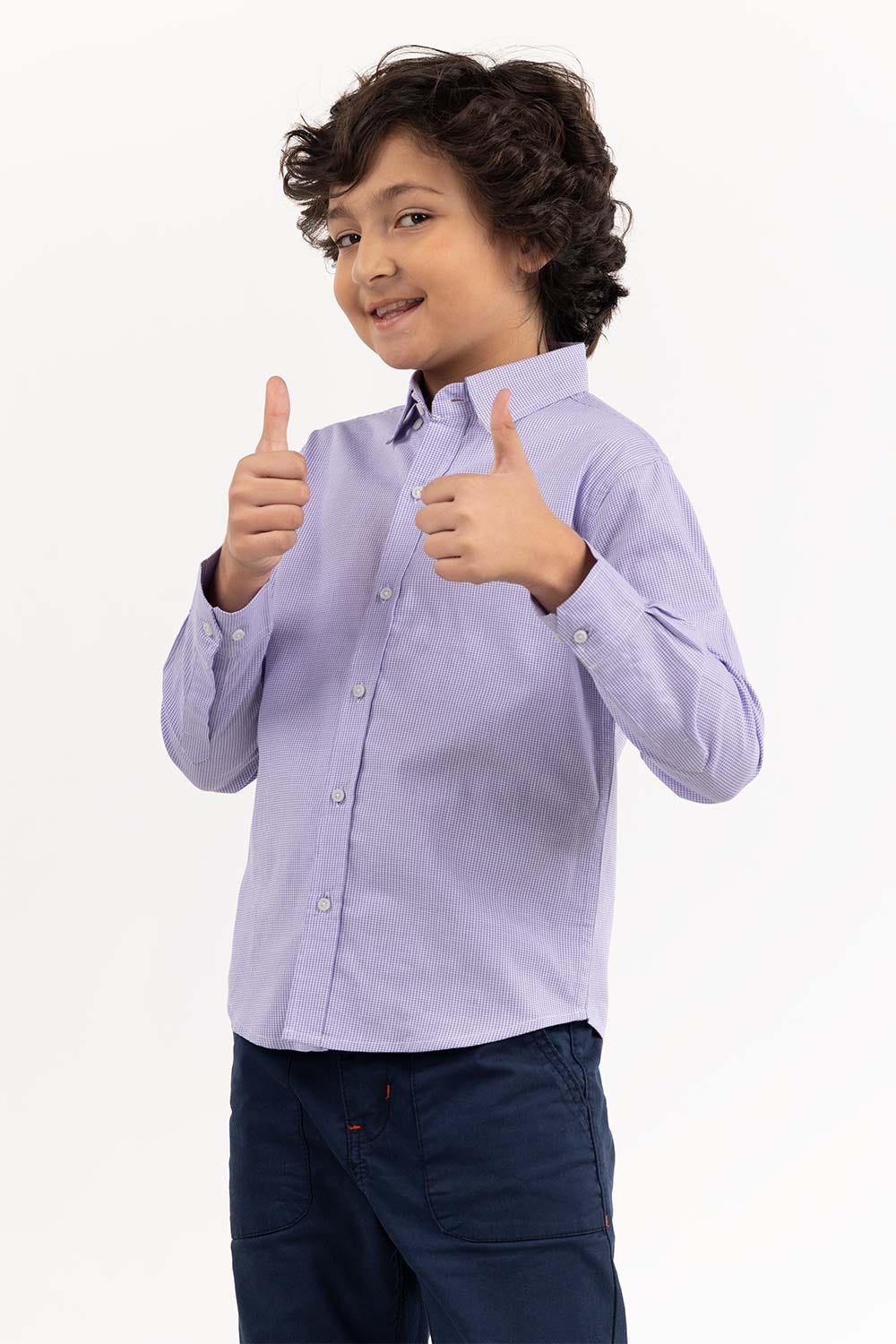Toddler Boy White And Purple Checkered Casual Shirt - Image 5