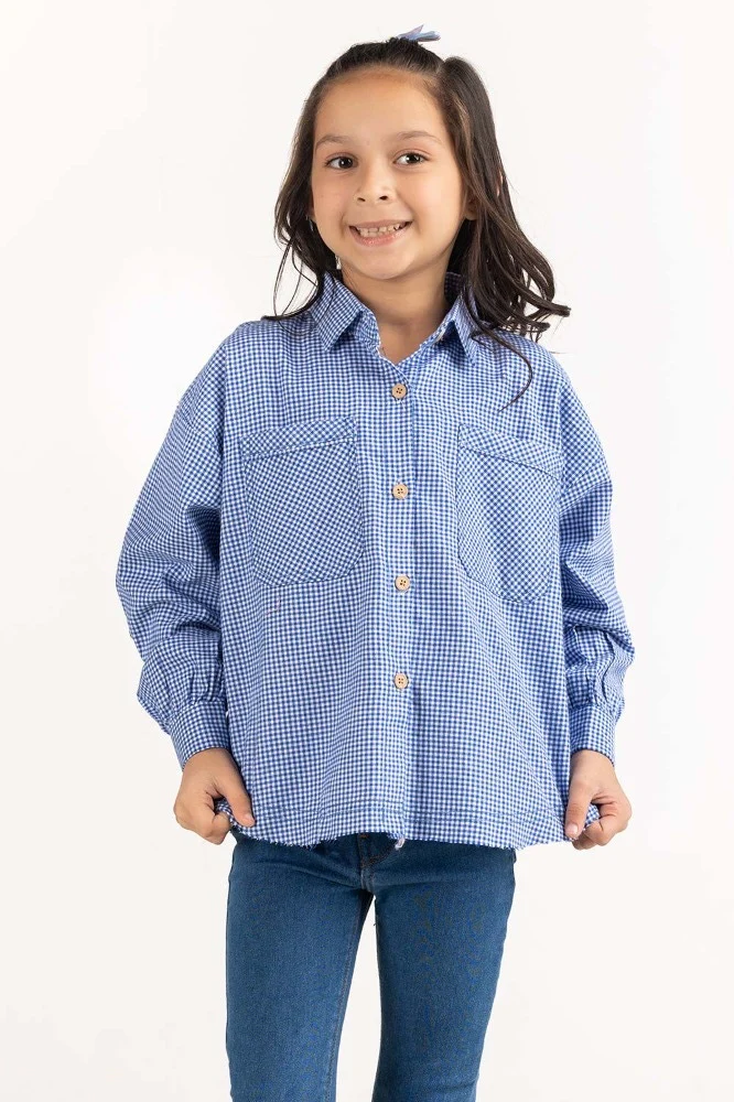 Toddler Girl Blue and White Checkered Casual Shirt