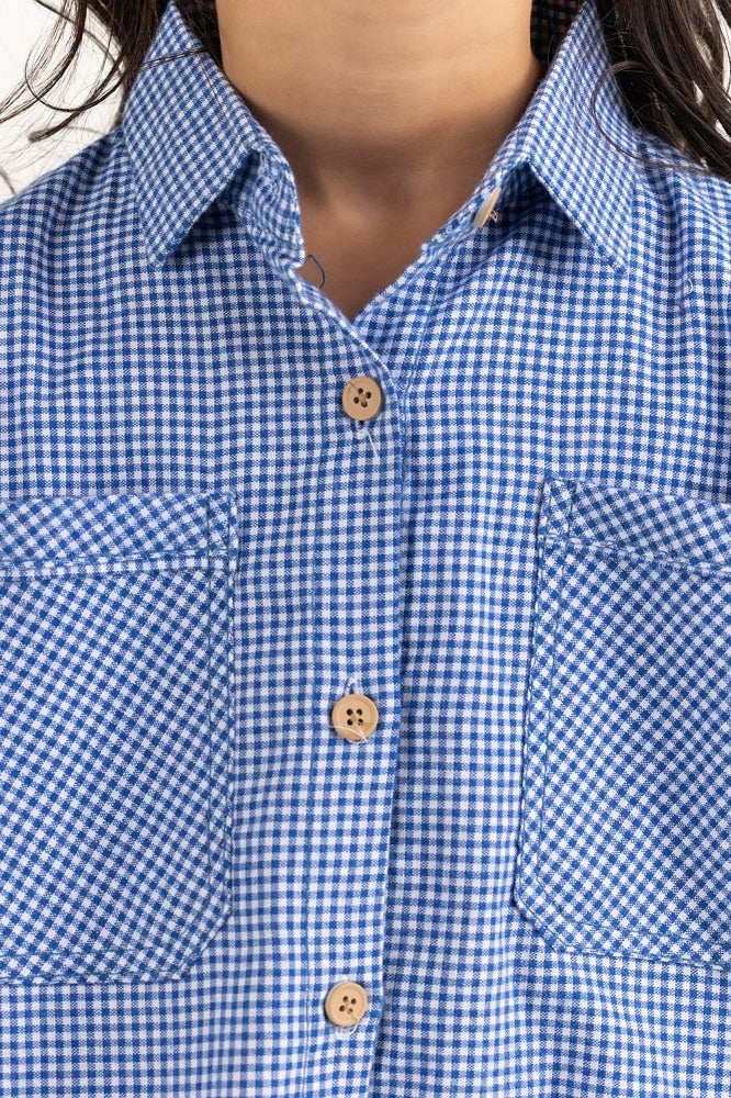 Toddler Girl Blue and White Checkered Casual Shirt - Image 2