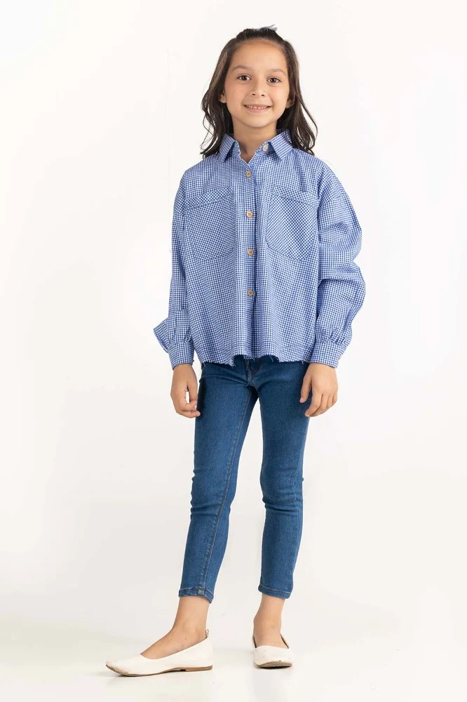 Toddler Girl Blue and White Checkered Casual Shirt - Image 3