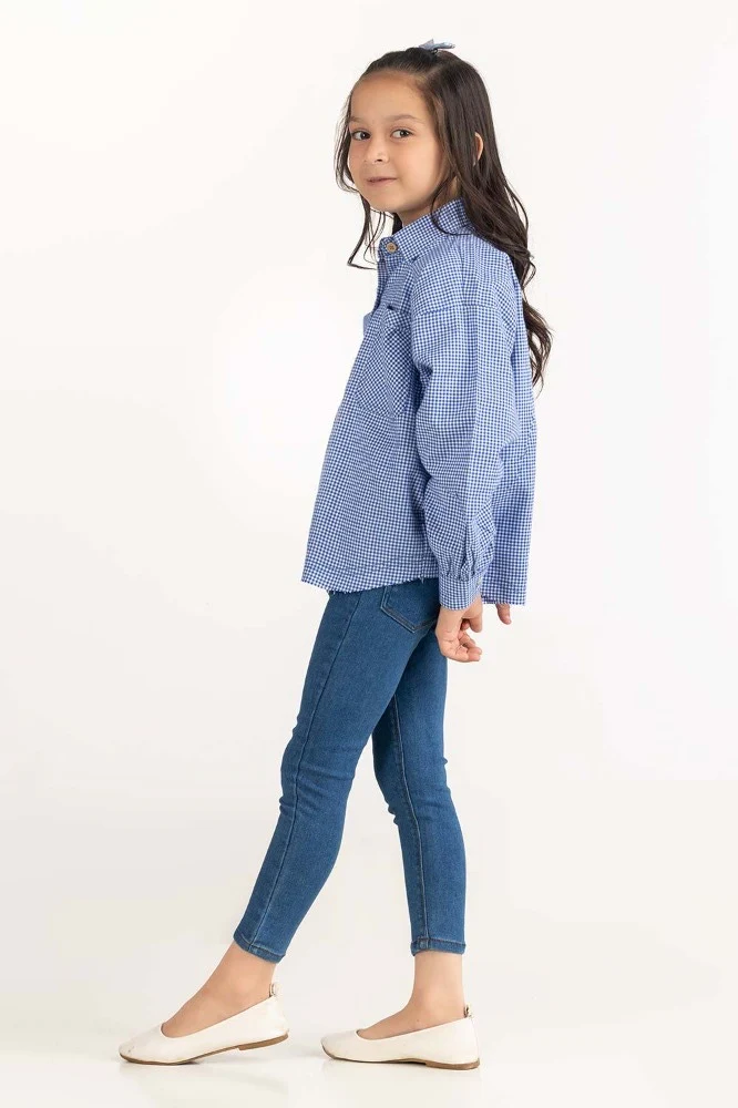 Toddler Girl Blue and White Checkered Casual Shirt - Image 5