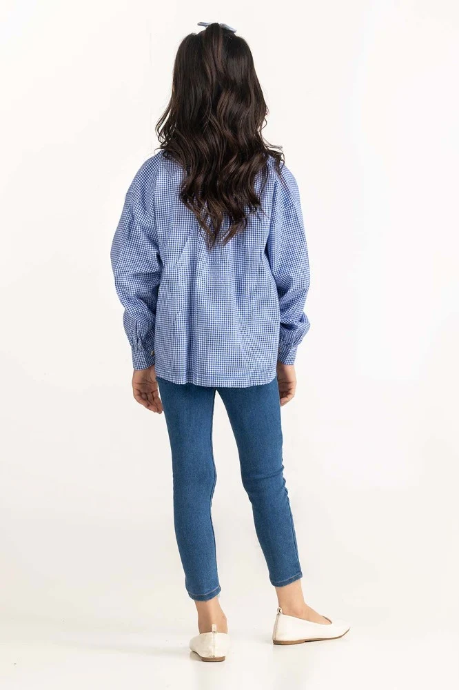 Toddler Girl Blue and White Checkered Casual Shirt - Image 6