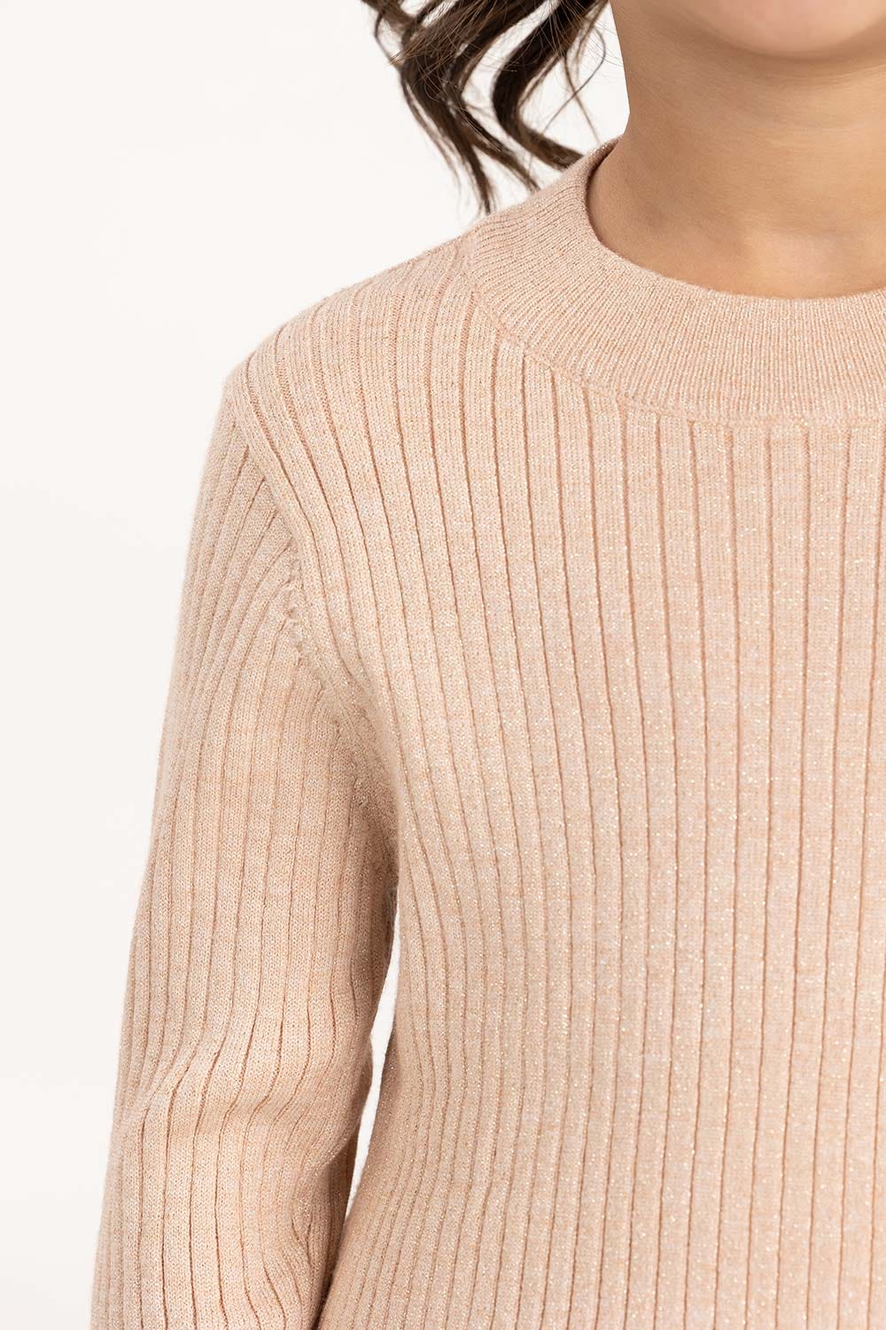 Toddler Girl Brown Ribbed Sweater With Turtle Neck - Image 3