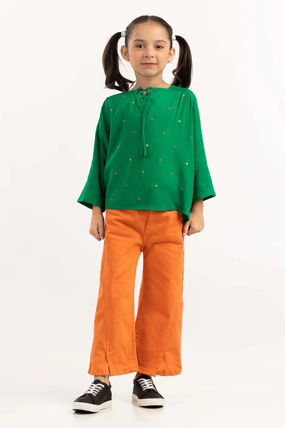Toddler Girl Green Viscose Blouse With Full Sleeves - Image 3