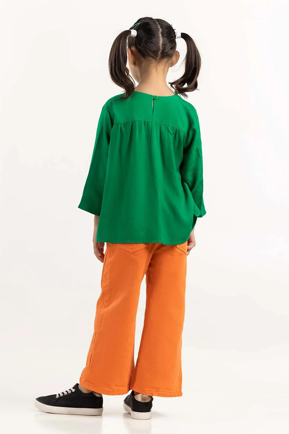 Toddler Girl Green Viscose Blouse With Full Sleeves - Image 4