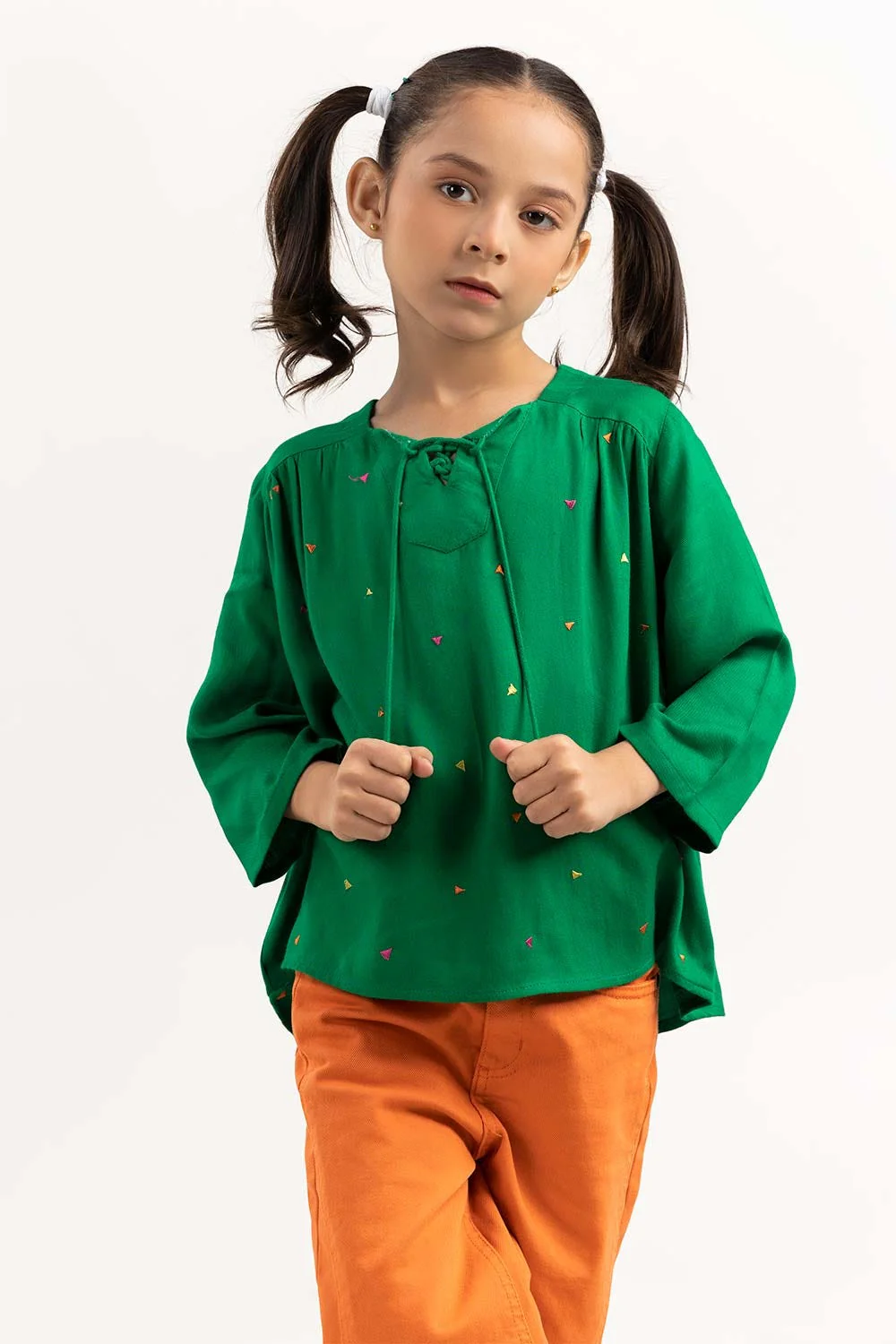 Toddler Girl Green Viscose Blouse With Full Sleeves - Image 5