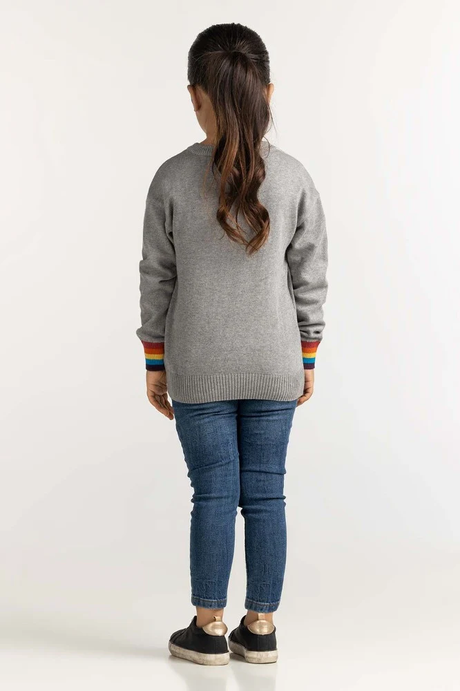 Toddler Girl Grey Basic Sweater - Image 2
