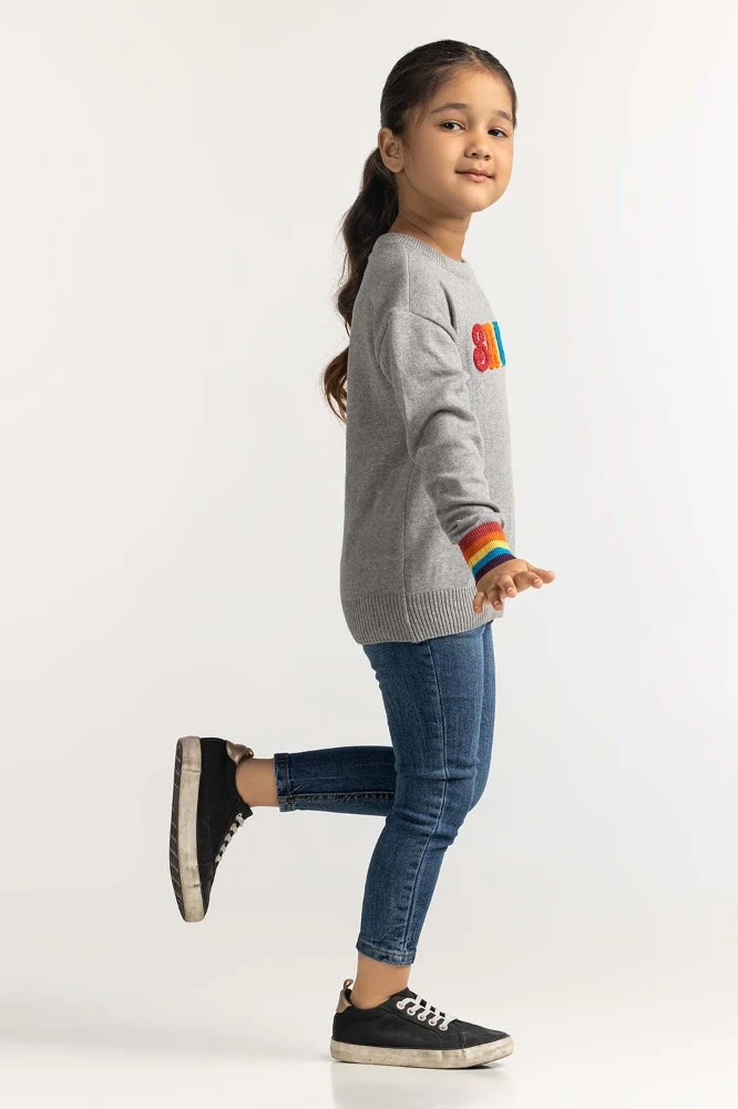 Toddler Girl Grey Basic Sweater - Image 3