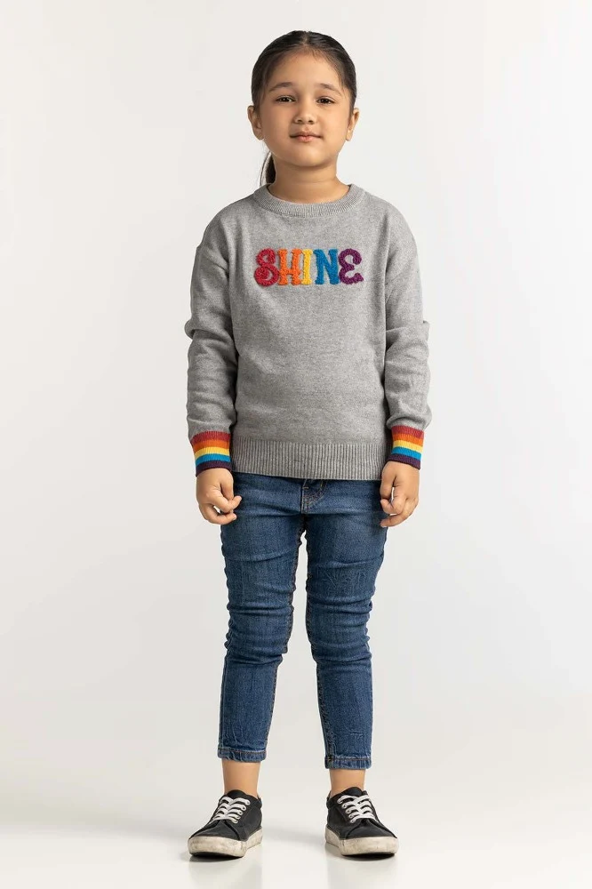 Toddler Girl Grey Basic Sweater - Image 4