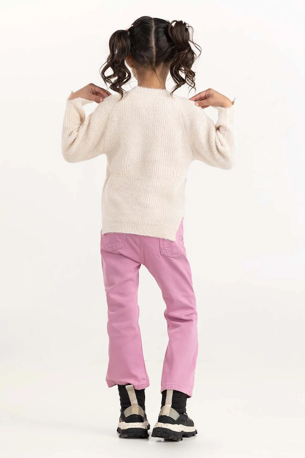 Toddler Girl Off-White Sweater With Round Neck - Image 5