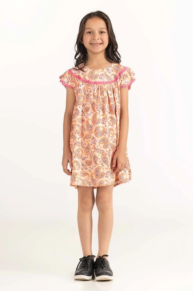 Toddler Girl Peach Dress - Image 3