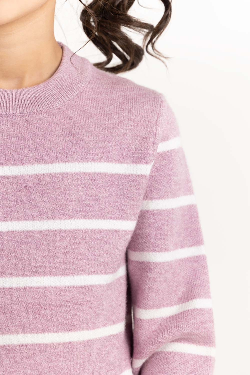 Toddler Girl Purple Striped Sweater - Image 3