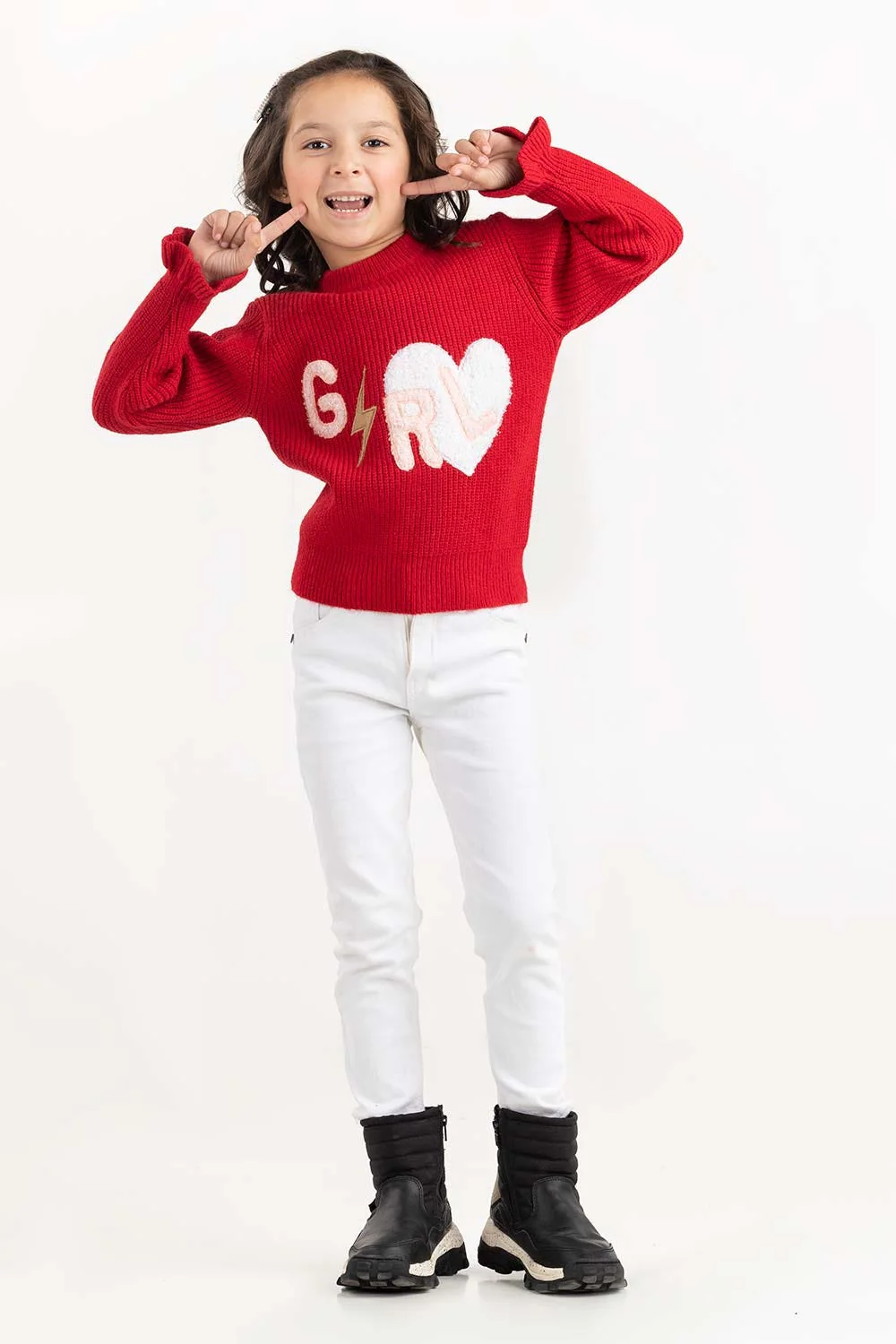 Toddler Girl Red Knit Sweater With Mock Neck - Image 2