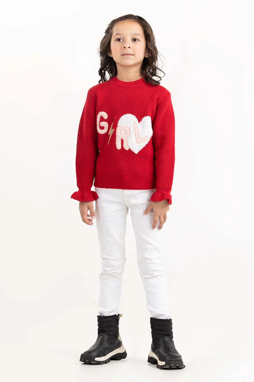 Toddler Girl Red Knit Sweater With Mock Neck - Image 3