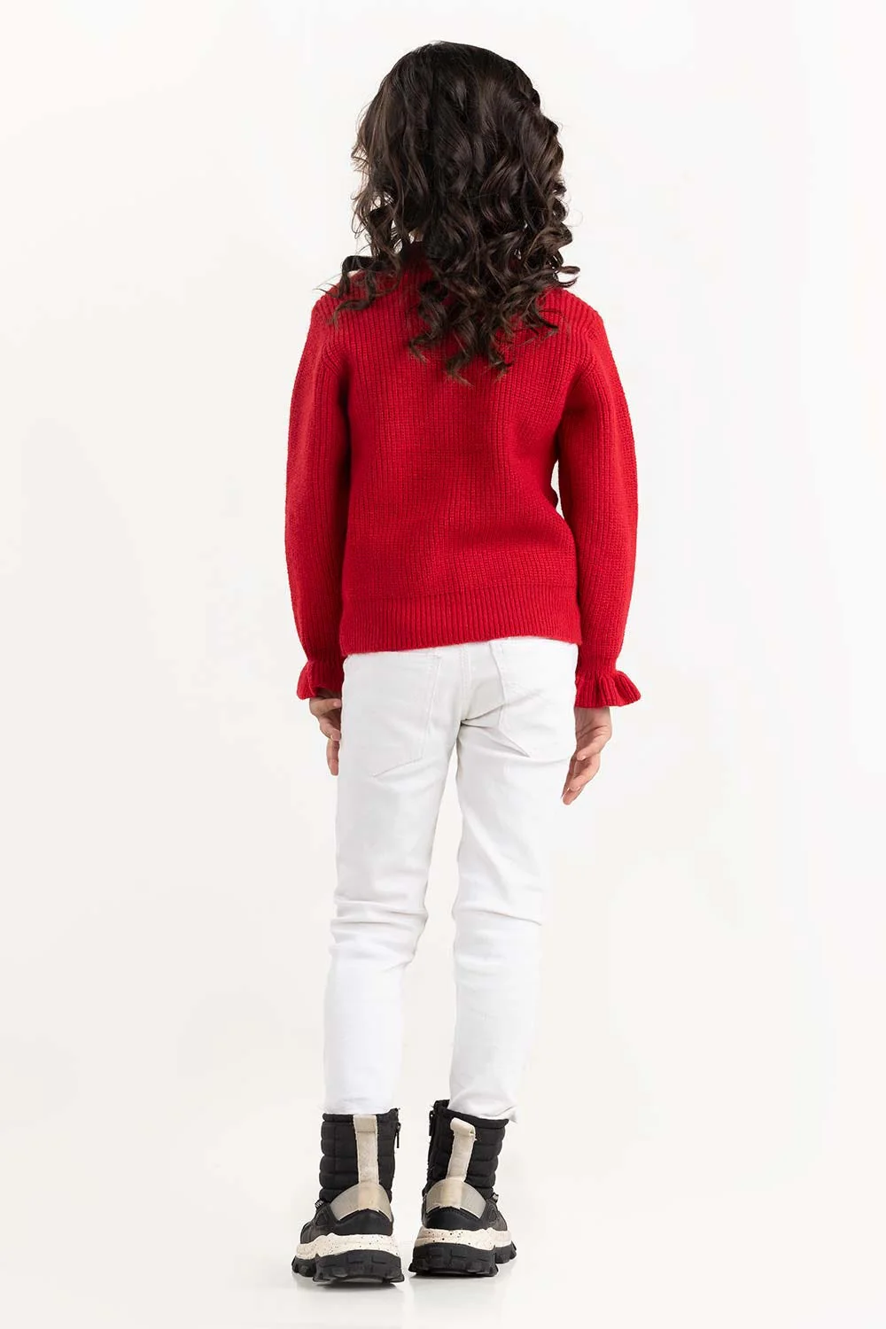 Toddler Girl Red Knit Sweater With Mock Neck - Image 4