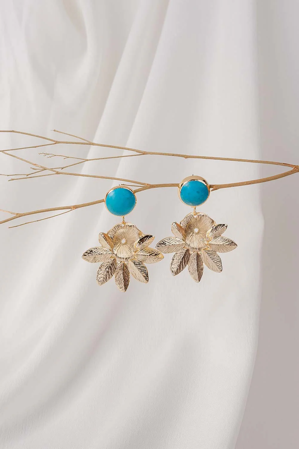Turquoise Flower Drop Earrings - Image 3