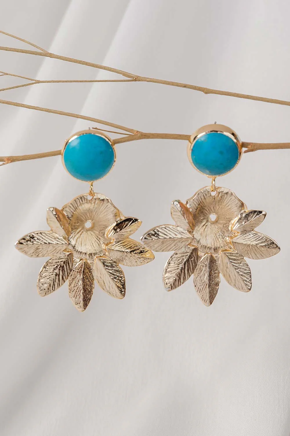 Turquoise Flower Drop Earrings - Image 4