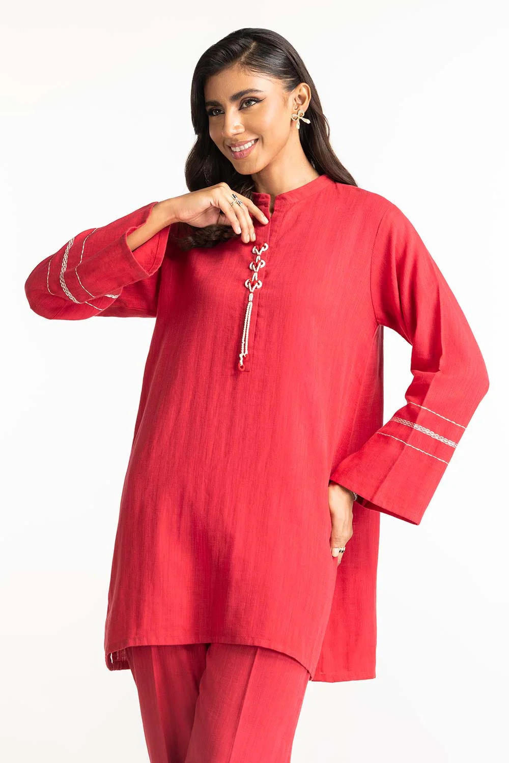 Two-Tone Herringbone Embroidered Shirt And Trouser - Image 4