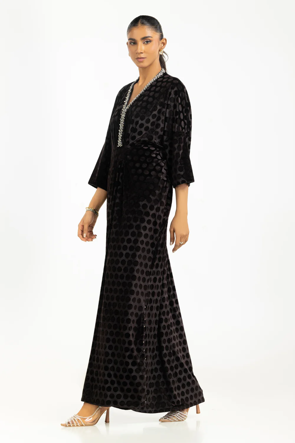 Velvet Polka Dots Embellished Kaftan - Image 3