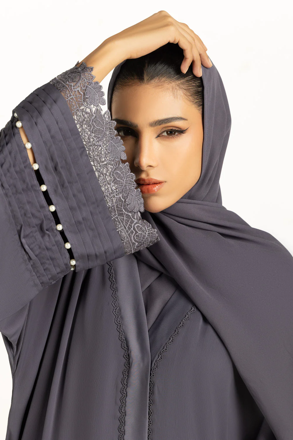 Viscose Georgette Embroidered Abaya With Embroidered Scarf - Image 6