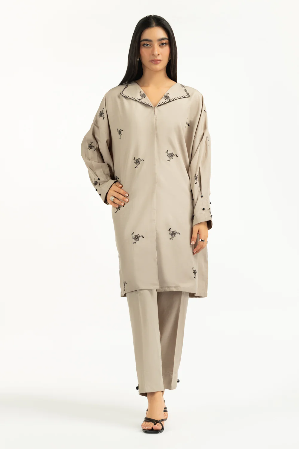 Viscose Slub Embroidered Co-Ord Set
