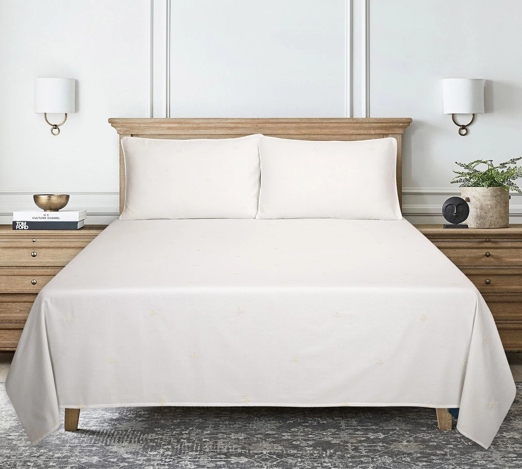 White Dyed Embroidered T-150 Bed Sheet Set - Image 2