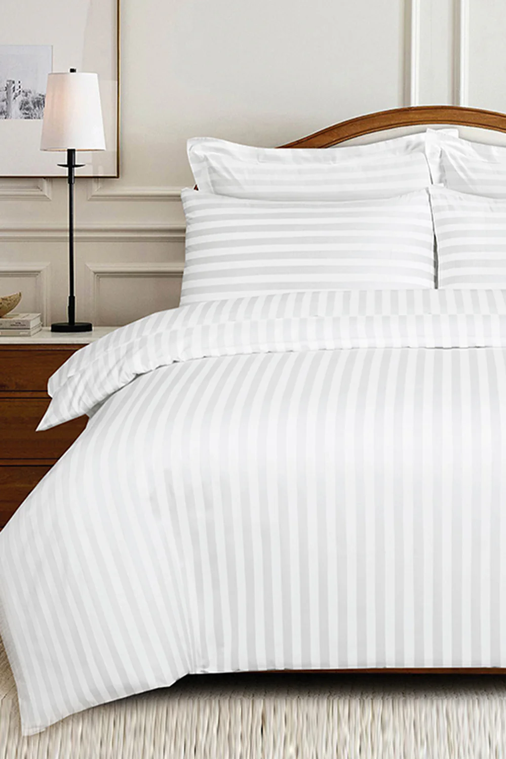White Fairy Stripe Satin T-250 Quilt Cover Set - Image 2