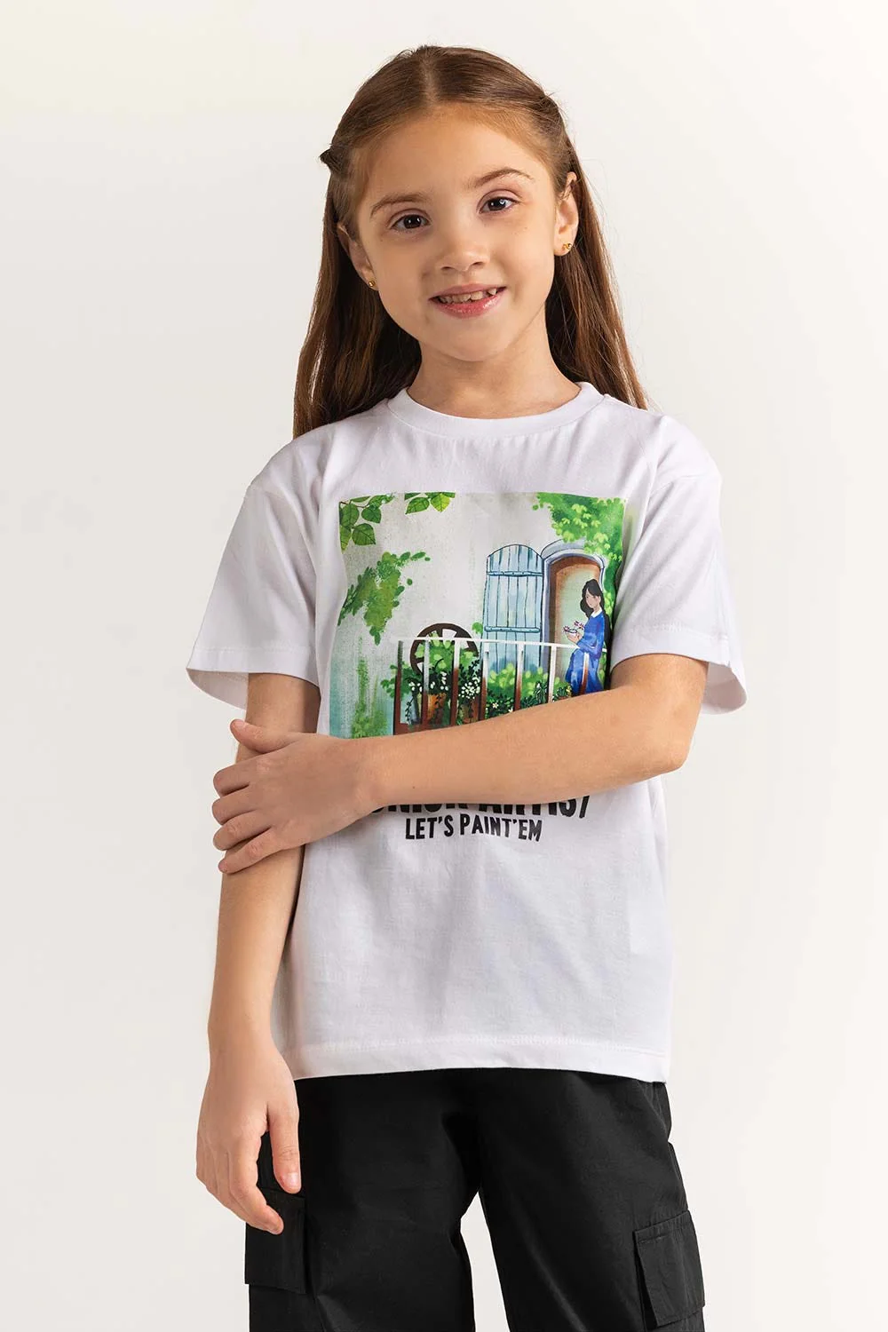 White Junior Girl Knit Printed Tee