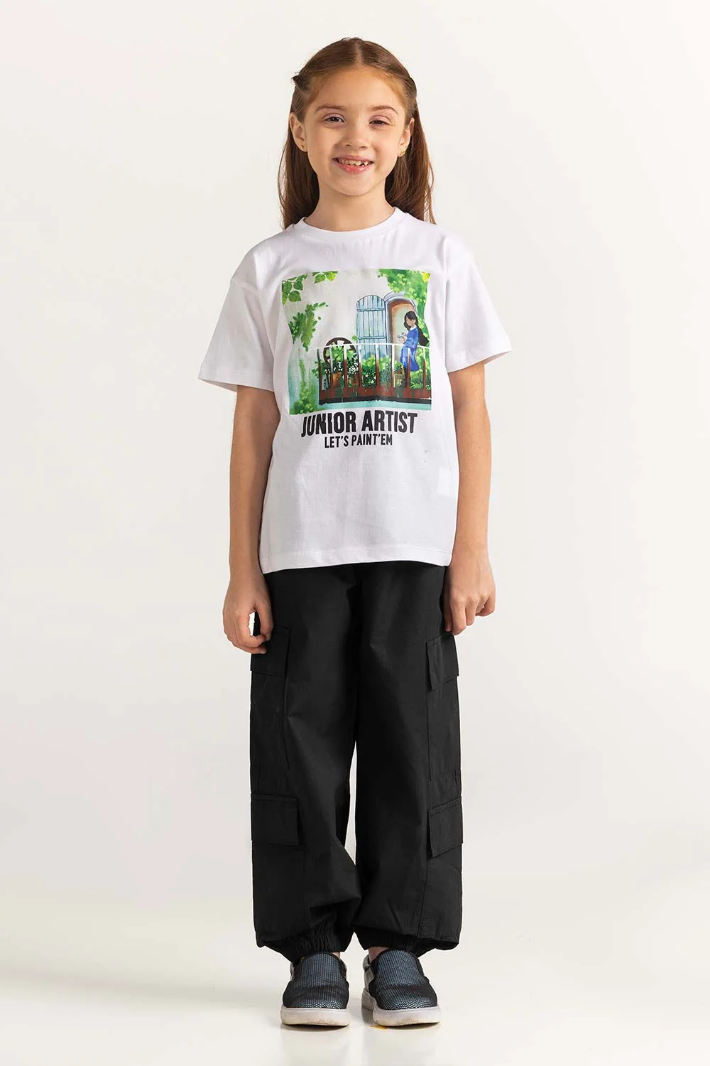 White Junior Girl Knit Printed Tee - Image 3