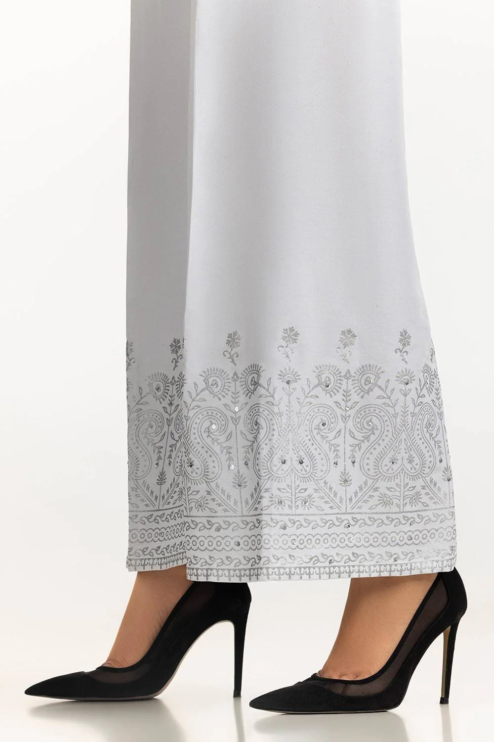 White Rawsilk Block Printed Trouser - Image 3
