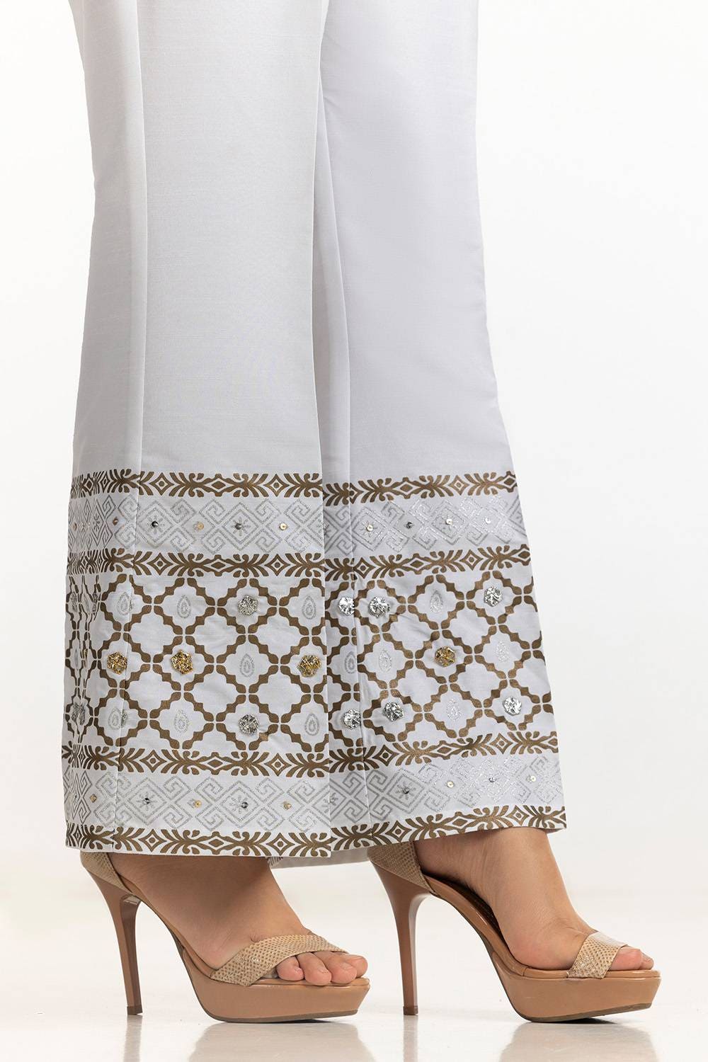 White Rawsilk Block Printed Trouser - Image 2