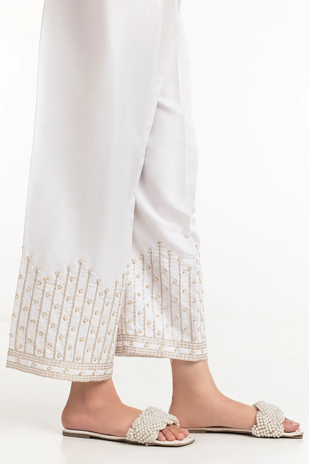 White Rawsilk Embroidered Trouser - Image 2