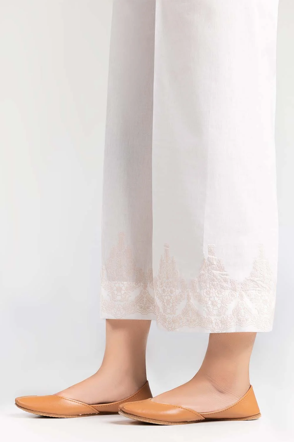 White Screen Printed Raw Silk Trousers - Image 3