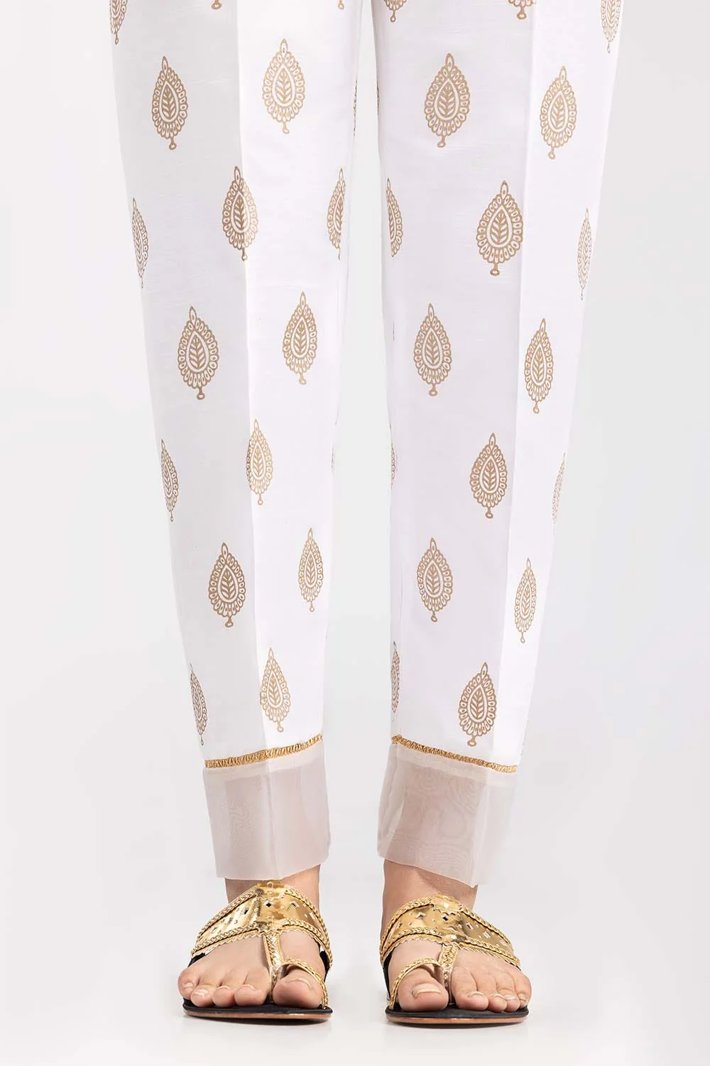 White Screen Printed Raw Silk Trousers - Image 2