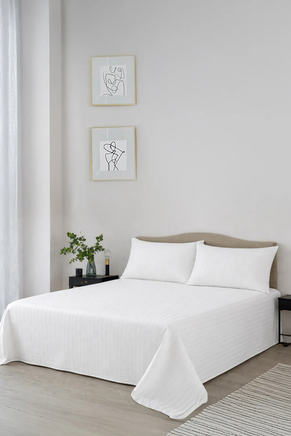 White Stripe Satin Bed Sheet Set - Image 2